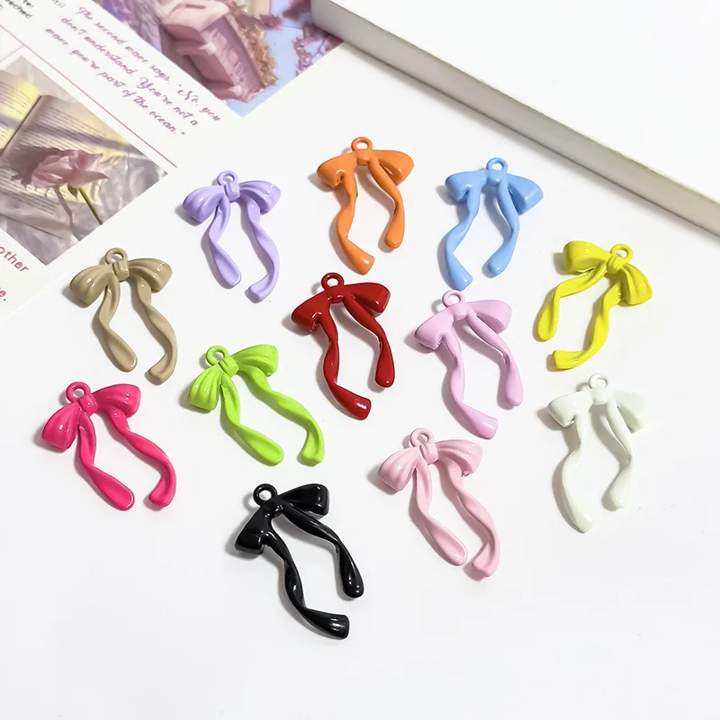 27PCS alloy paint long streamer bow bow alloy pendant jewelry accessories DIY alloy bracelet necklace earrings