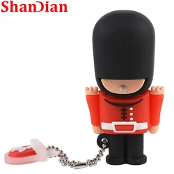 SHANDIAN Cartoon British Soldiers USB Flash Drive 64GB Silicone Creative Gift Pen Drive 32GB Free Key Chain Memory Stick 16GB