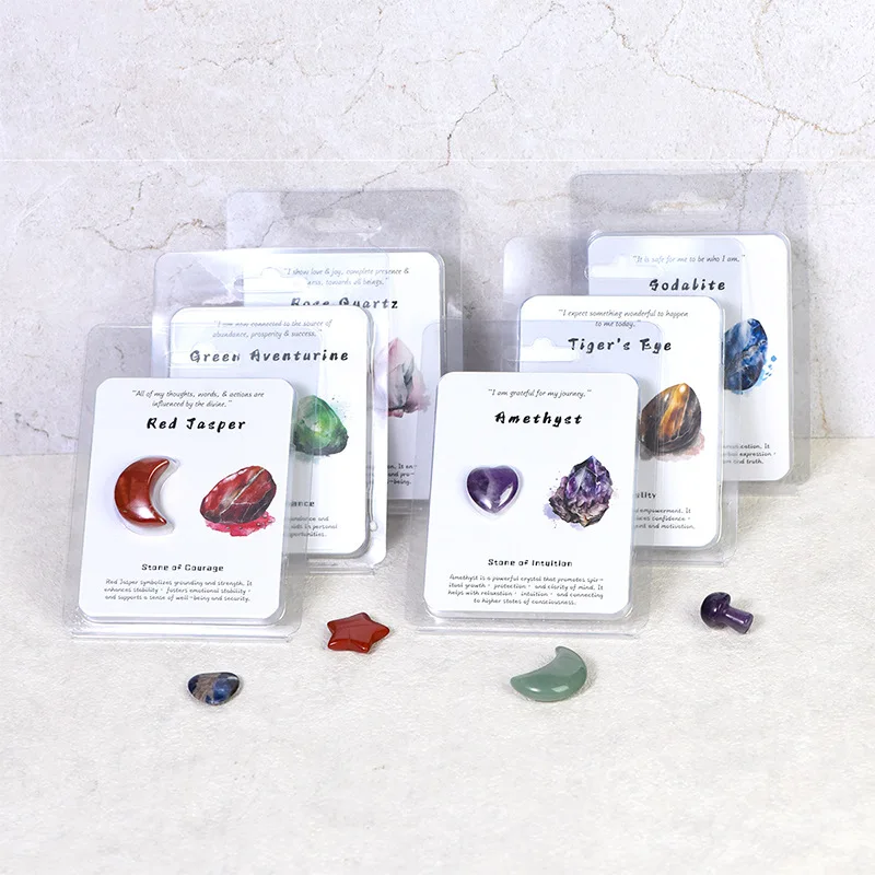 

Natural Stone Carved Healing Crystals Card Set Mini Small Star Moon Mushroom Quartz Mineral Specimen Collection Gifts Amulet