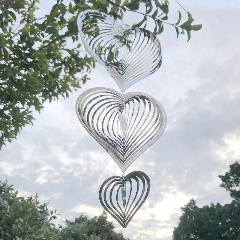 

Heart Wind Spinner Stainless Steel 3D Rotating Wind Spinner Chime Metal Decor Home Garden Wedding Decoration Outdoor Indoor Room