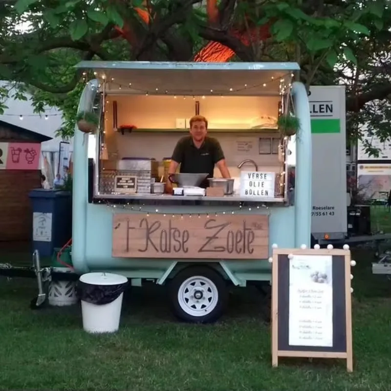 All-in-one Street Food Vending Unit combining BBQ cooking station and coffee bar, flexible layout mobile food truck kiosk
