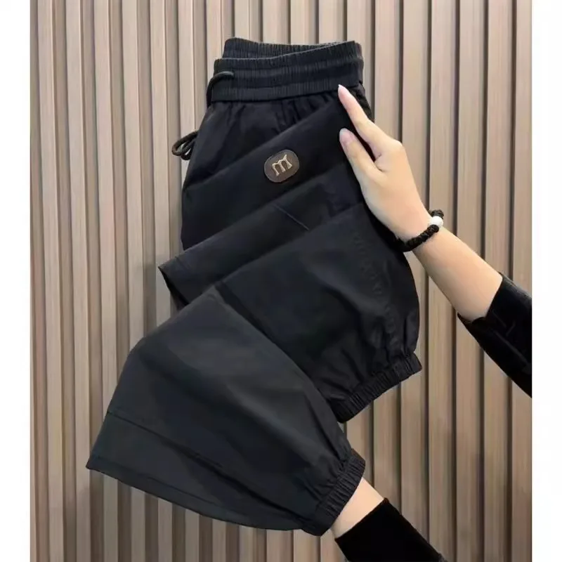 

Новые летние повседневные брюки из ледяного шелка Qui Dry, мужские брендовые спортивные длинные брюки в стиле Харадзюку для мальчиков, свободные молодежные брюки для активного отдыха