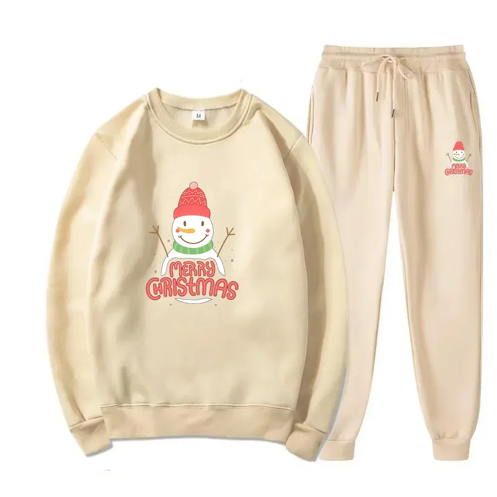

Christmas round neck sweatshirt long pants men's set sports warm winter printed fleece set