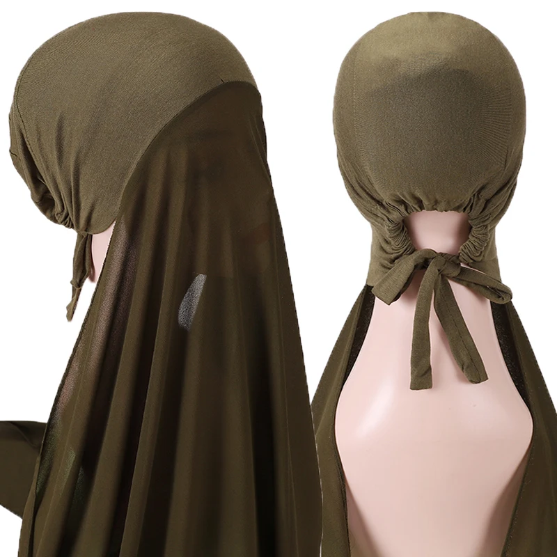 

Pin Free Instant Chiffon Hijab Elastic Rope Jersey Bonnet Shawl Underscarf Islam Inner Scarf Headband Stretch Turbante
