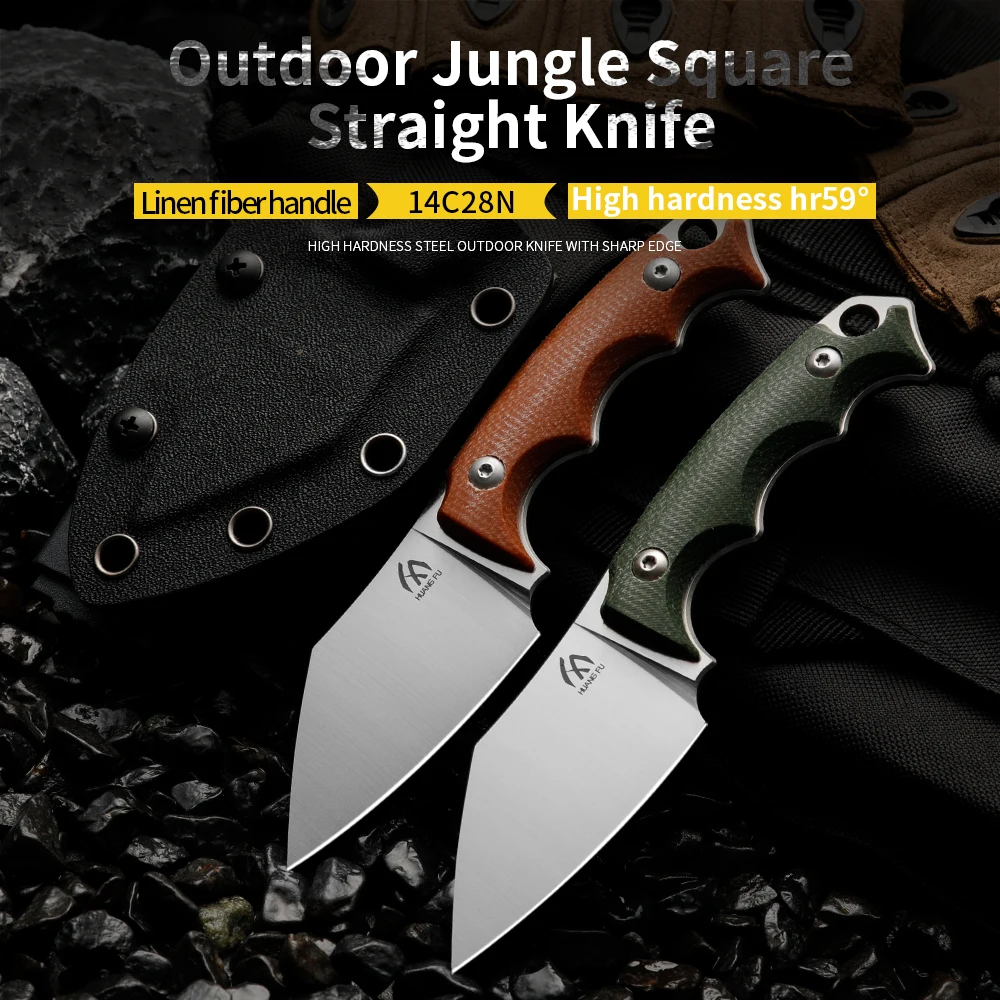 Huangfu Linen Fiber Handle 14C28N High Quality Steel Integrated Cutting Tool Outdoor Wilderness Survival Knife High Hardness Por