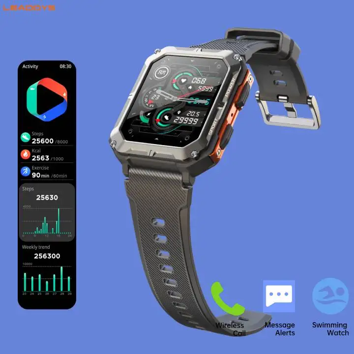 LeadoysNew ساعة ذكية 1.83 بوصة HD عرض ساعات رجالية خارجية مع إضاءة الطوارئ بلوتوث دعوة مقاوم للماء ساعة ذكية