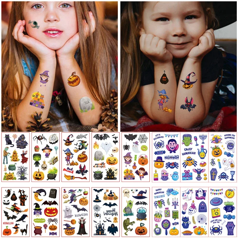 10 Sheets Waterproof Halloween Temporary Tattoo Stickers for Baby Shower Kids Body Makeup Sticker Party Decoration Supplies