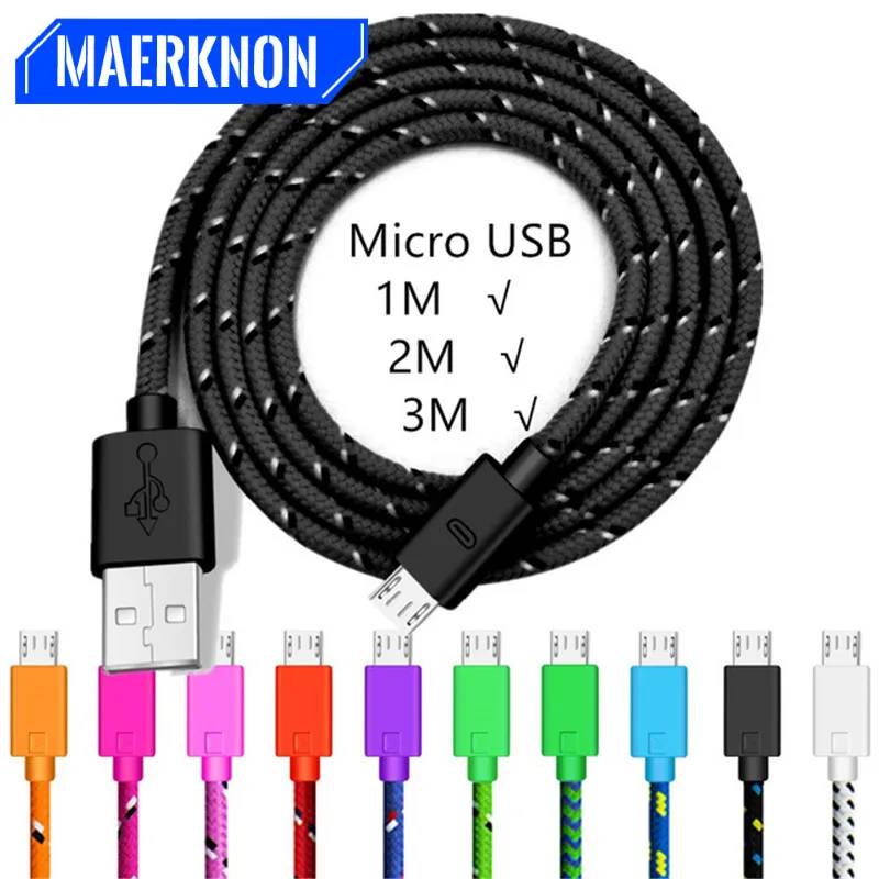 Nylon Micro USB Cable 1M 2M 3M Fast Charging Data Cord Charger For Samsung S7 S6 For Xiaomi 4 4X USB Cord Android Microusb Cable