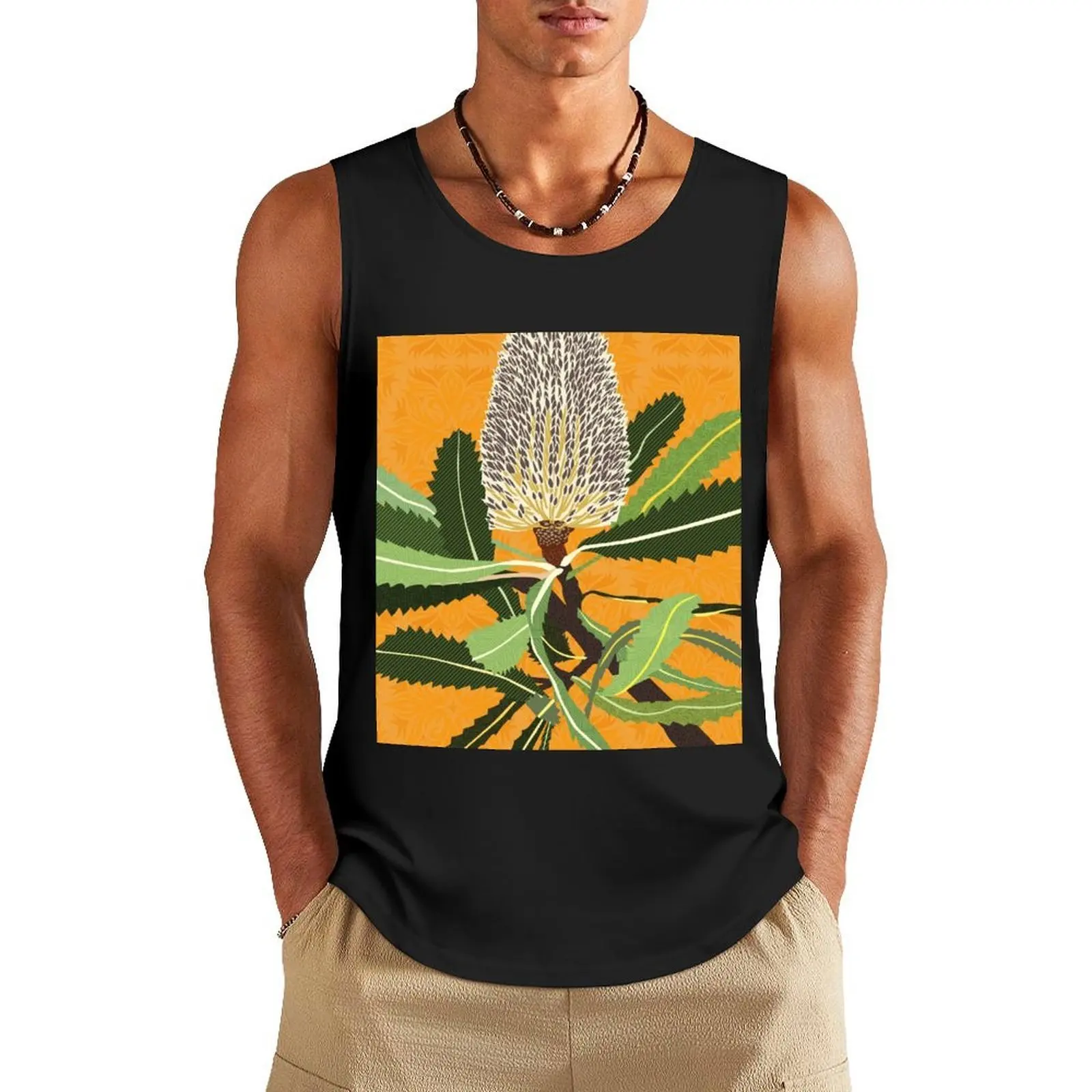 

Banksia Flower Native Australian Yellow Tank Top Men's clothing brands bodybuilding bodybuilding t shirt