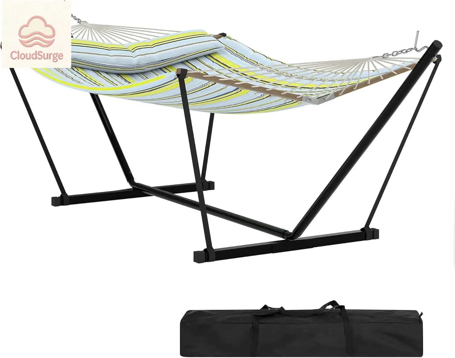 

Портативный двухместный гамак с прочной стальной подставкой – максимальная нагрузка 450 фунтов, быстрая и легкая сборка, идеально подходит для