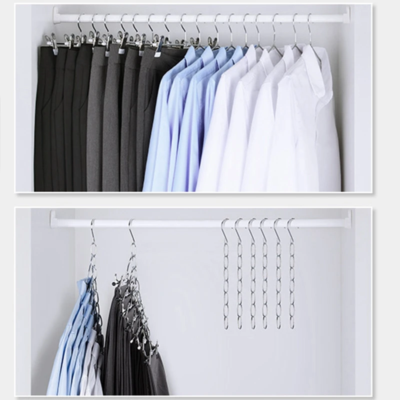 6Pcs Hanging Hole Wardrobe Multi-port Support Circle Clothes Chain Hooks Clothing Drying Rack Hangers Home Storage