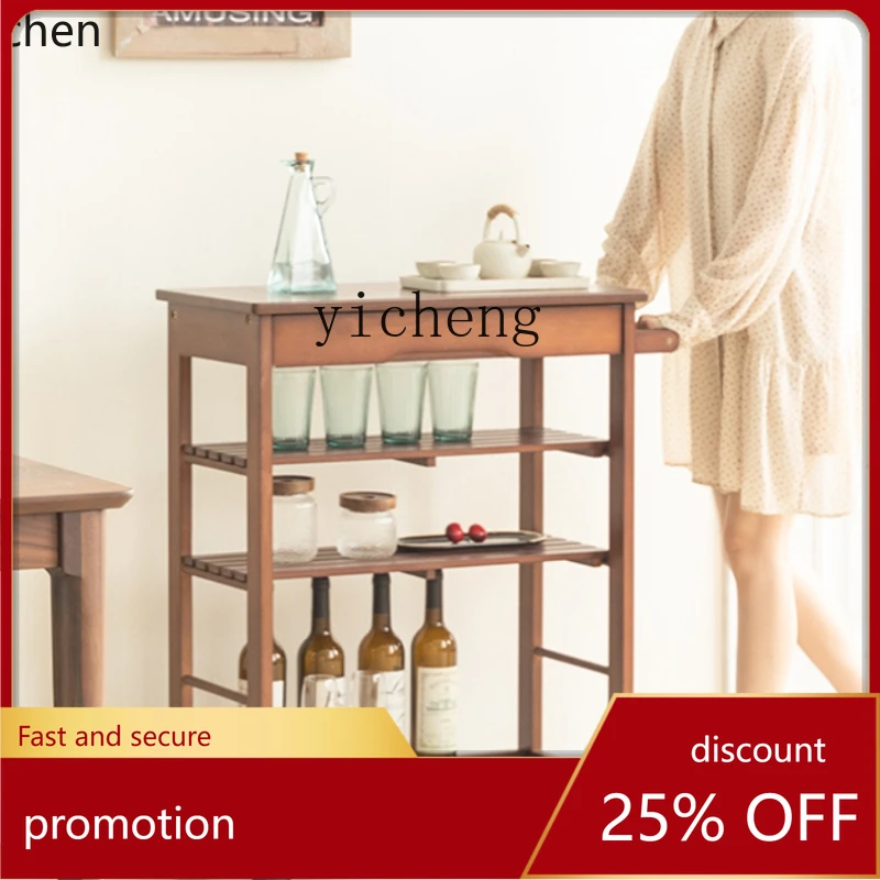 YFY  Multi-Functional Solid Wood Removable Shelf with Drawer Trolley Dining Pushcart