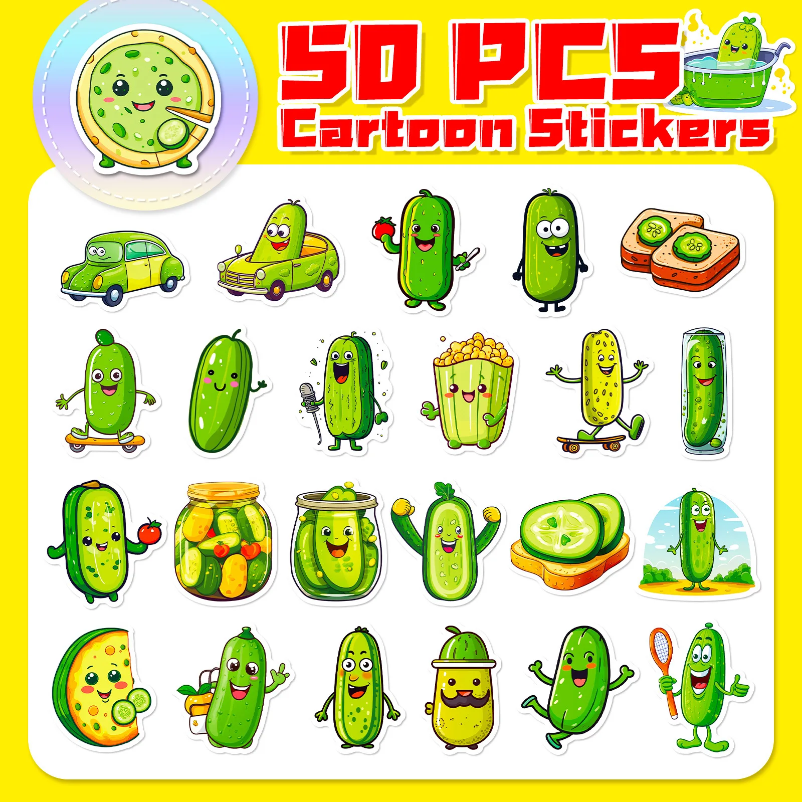 50PCS Pickled Cucumber Cartoon Graffiti Stickers Phone Guitar Laptop Notebook Suitcase Cup Waterproof Sticker Decals Kids Toy