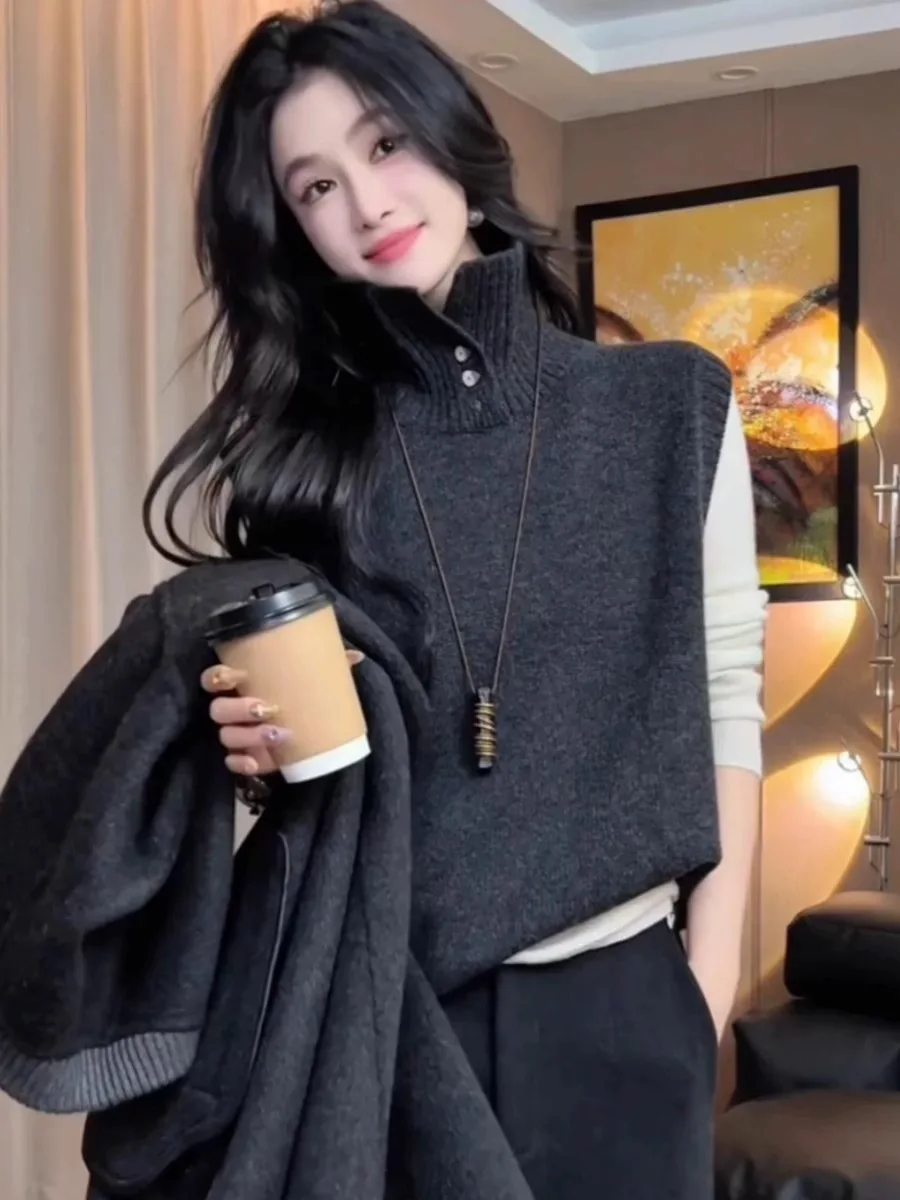 

Women's High Collar Svel Knitted Sweater Base Layer Autumn Winter Lazy Sle Premium Feeling Vest Tank Top