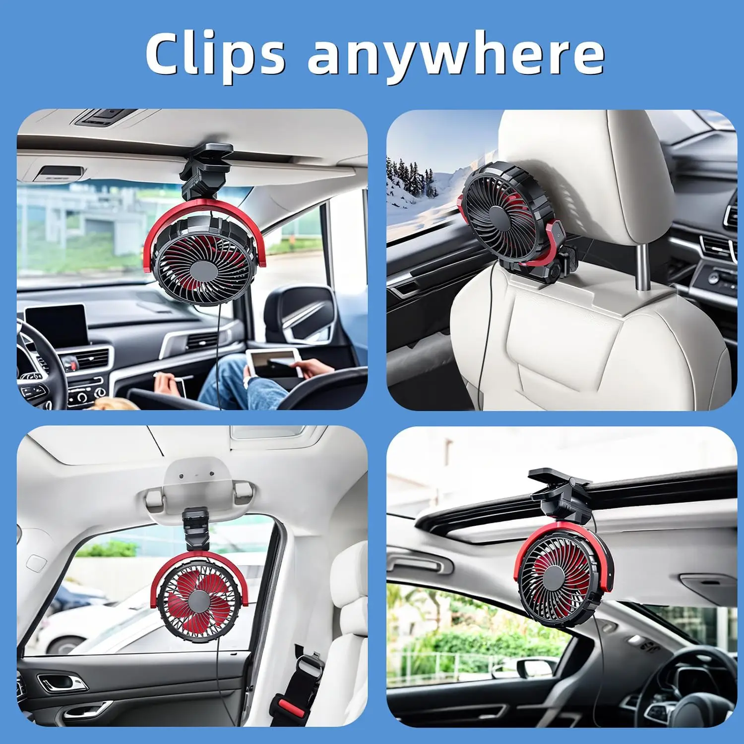 Car Fan Clip On Sun Visor Fan,USB Powered Portable Small Fans,360° Rotatable Car Clamp Fans That Blow Bold Air