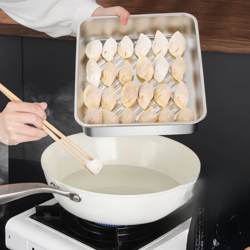 New Multi-functional Stainless steel covered dumpling plate, rice plate, rectangular tray, barbecue plate, vegetable plate
