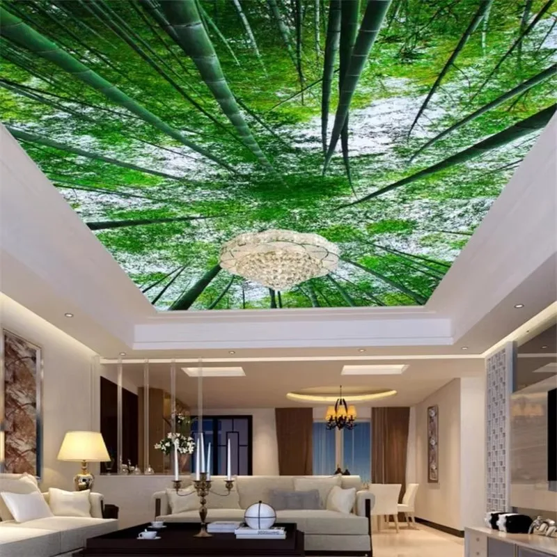 Custom wallpaper 3d portrait fresh bamboo forest ceiling roof living room Frescoes Under the Dome of the Green Leaves Hakka обои