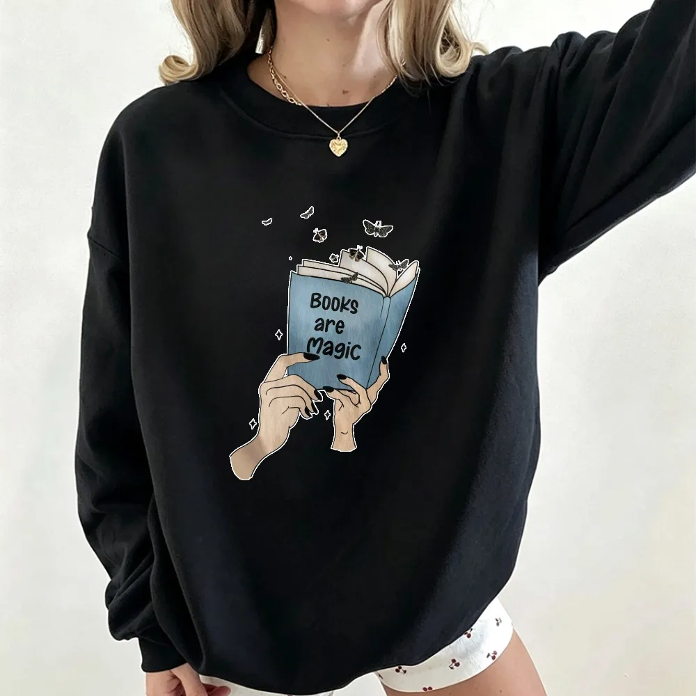 Aesthetic Reader Crew Sweatshirt Books Are Magic Open Book Floating Confetti Art Booktok Fantasy Reading Lover Soft Daily Tops
