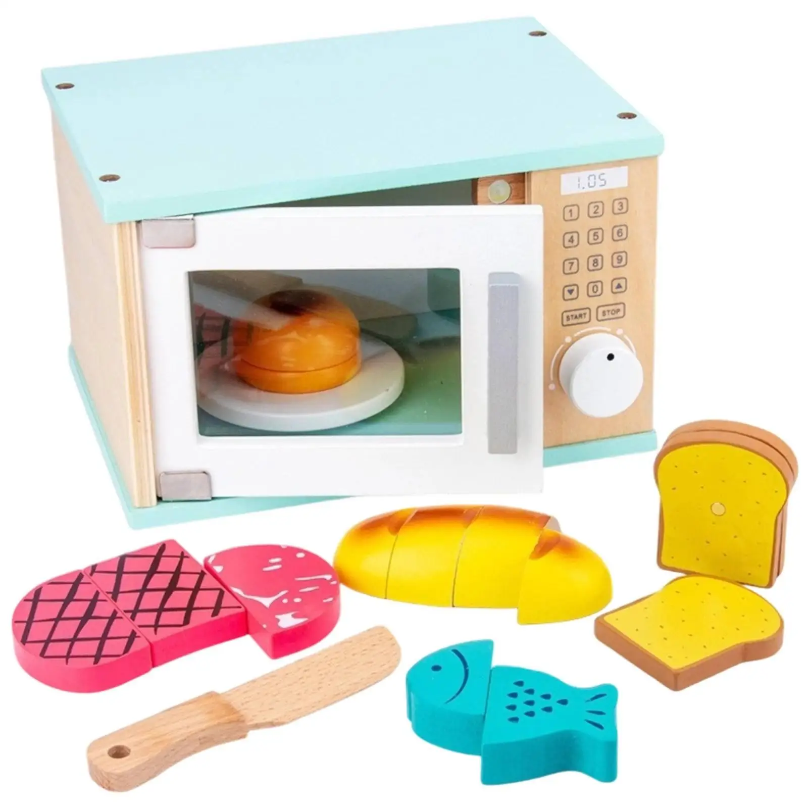 Wooden Toy Microwave Tabletop Toy Oven with Rotary Knob Compact Wooden for kids, Preschoolers, Playroom, Preschool, Daycare