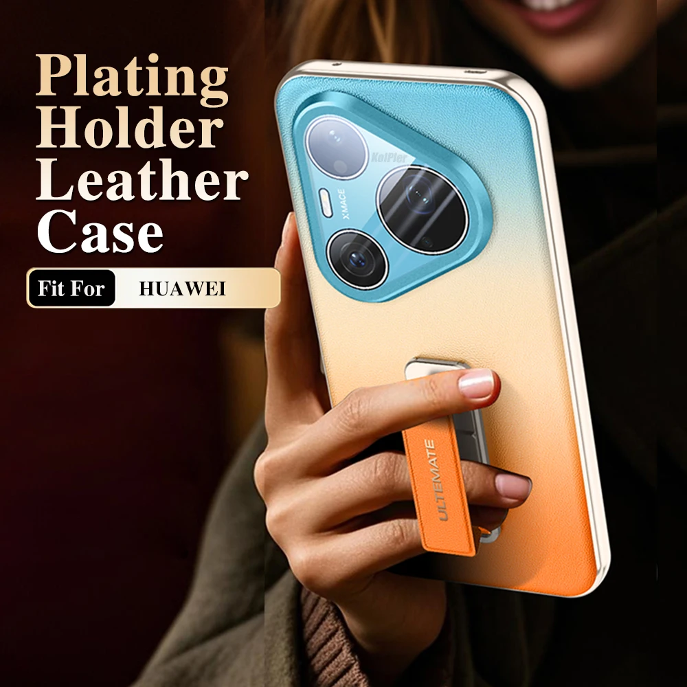 Luxury Plating Leather Back Case For HUAWEI Pura 90 Pro Max Alloy Wristband Holder Camera Protection Original Cellphone Capa