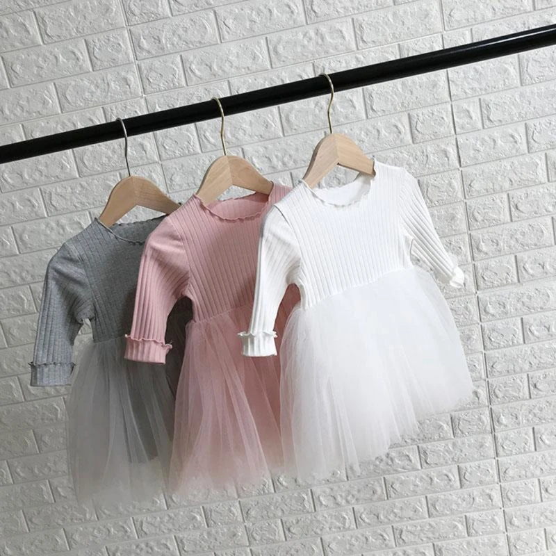 Kids Dresses Clothes Children's Clothing Spring Autumn Cotton Baby Girls Fluffy Long Sleeves Dresses 1-7 years