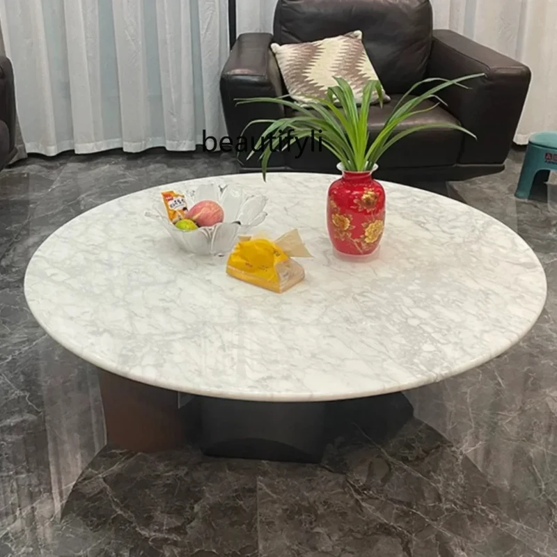 

Light Luxury Minimalist Simple Luxury Stone Small Apartment Table Living Room Home Natural Marble Square round Tea Table