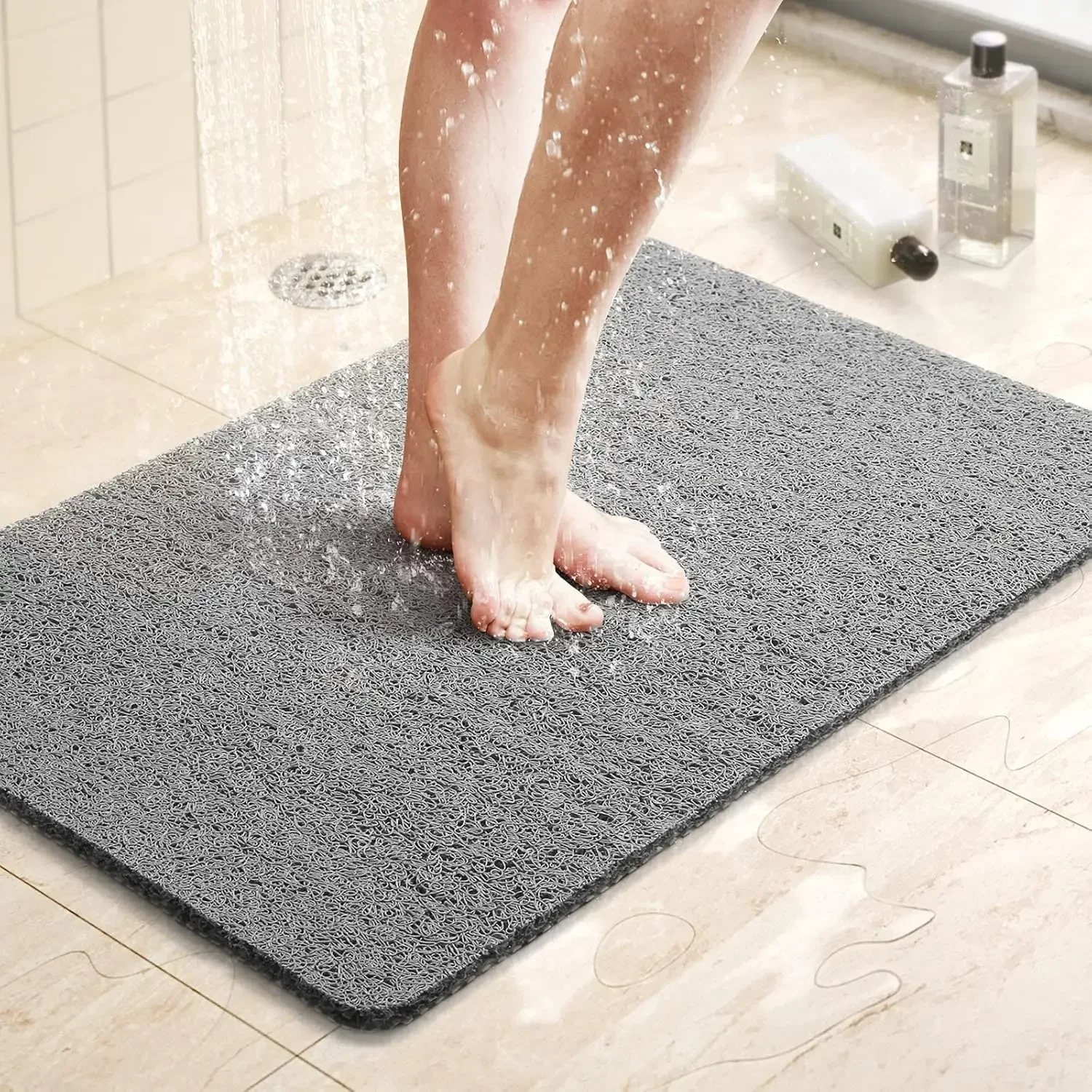 1pcs Shower Mat Bathtub Mat,24x16 inch, Non-Slip Bath Mat with Drain, Quick Drying PVC Loofah Bathmat for Tub Shower,Bathroom