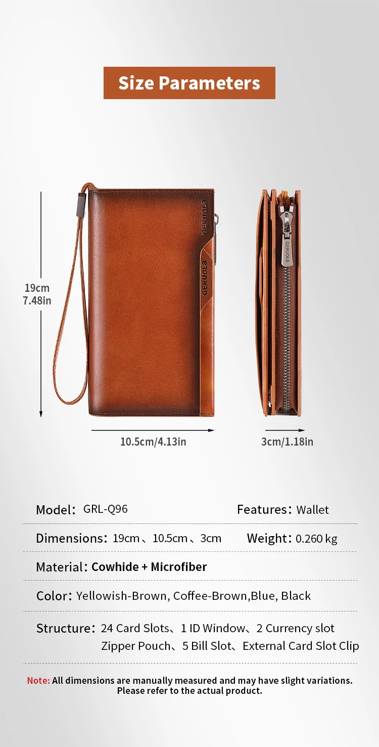 Neue Herren-Geldbörse aus echtem Leder, lange Handtasche aus Rindsleder, für Reisen, leicht, minimalistisch, große Kapazität, Diebstahlschutz, Farbverlauf, Gelb, Br – Detail 9