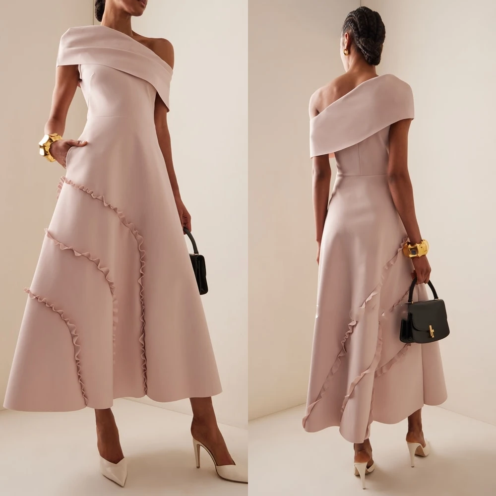 

Customized High quality Pleat Evening A-line One-shoulder Bespoke Occasion Ankle Length High quality Bespoke Occasion Dresses