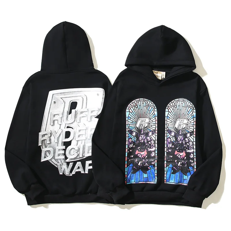 

High Street Printed Hooded Sweatshirt Casual Loose Men's Clothes Thick Tops Oversized Hoodies Y2k Hip-hop Hoodie Jacket