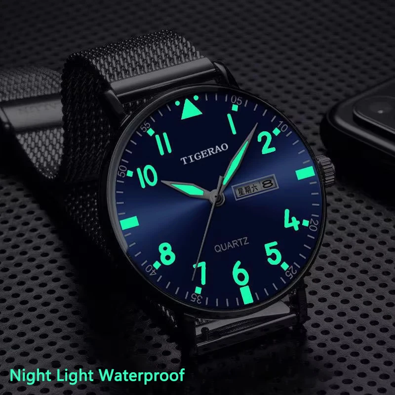 Watch Men's Quartz Student Dual Calendar Night Light Waterproof New Ultra-thin Model Watches for Men Quartz
