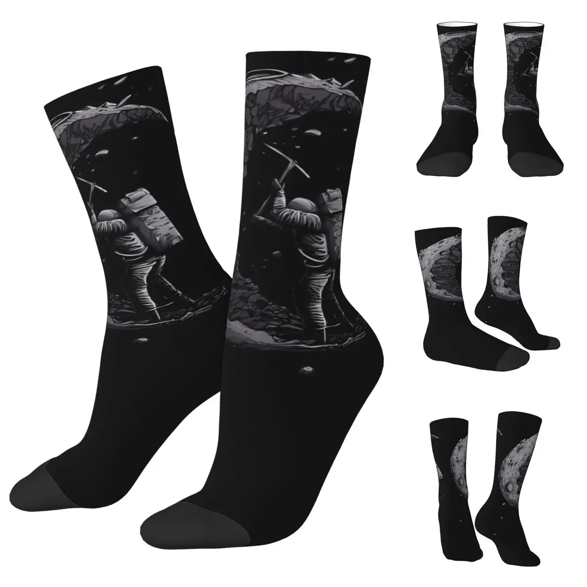 Astronauts Cherish The Lunar Environment Unisex Socks,Moon Cycling 3D Print Happy Socks Street Style Crazy Sock