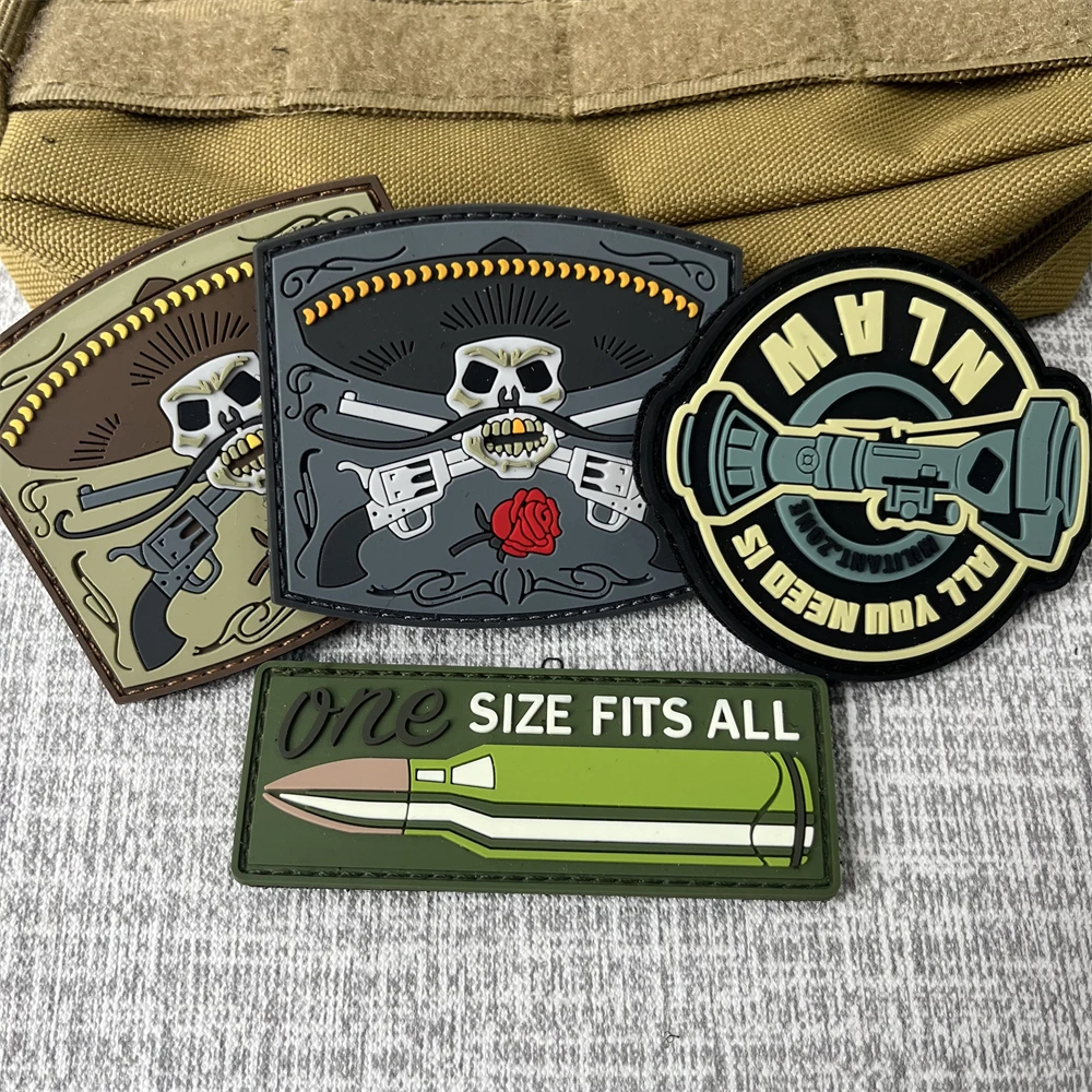 El Guapo Double Gun Rose Cowboy PVC Patches NLAW Morale Badge Tactical Backpack Hook and Loop Sticker