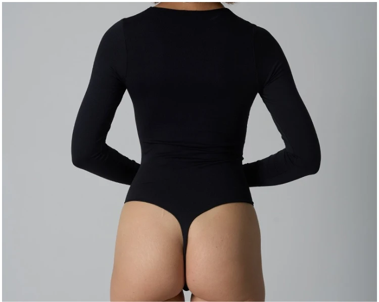 VITALINOVO Damen-Body mit Rundhalsausschnitt und langen Ärmeln, Basic Slim Fit, bequem, leicht, zum Schichten, sexy Tanga-Top, Herbst-Winter-Outfits – Detail 9