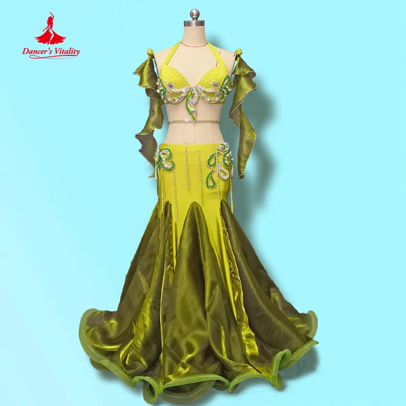 

Belly Dance Clothing for Women Customsized Senior Bra+long Skirt+2 Accessories 4pcs Adult Children Oriental Bellydancing Outfit