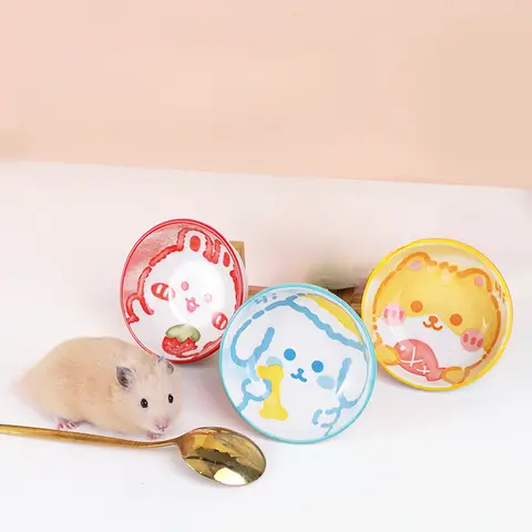 꽃 가지 쥐 먹이 세라믹 그릇 햄스터 세라믹 그릇, 만화 귀여운 손으로 그린 작은 동물 가정 음식 냄비