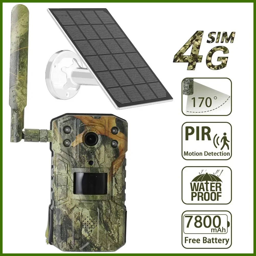 Wasserdichte Solar Cameme Jagd Trail Kamera 20m Pir Bewegungs erkennung Wildlife Kamera 4k 14mp 4g