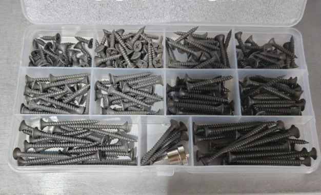 225pcs M3.5 Screws Black Phosphorus Black Drywall Nails Countersunk Head Phillips Self-Tapping Woodworking Screws+Locating Bit