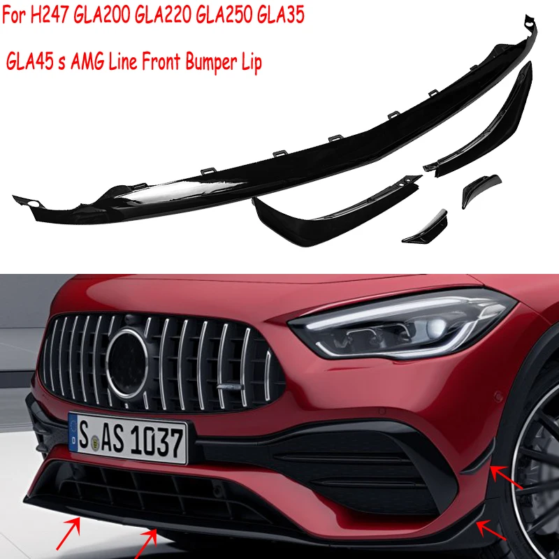 

5 шт. передний бампер автомобиля Splitter Canards для Mercedes Benz GLA H247 GLA200 GLA250 GLA35 GLA45 AMG 2020 2021 2022 2023 2024