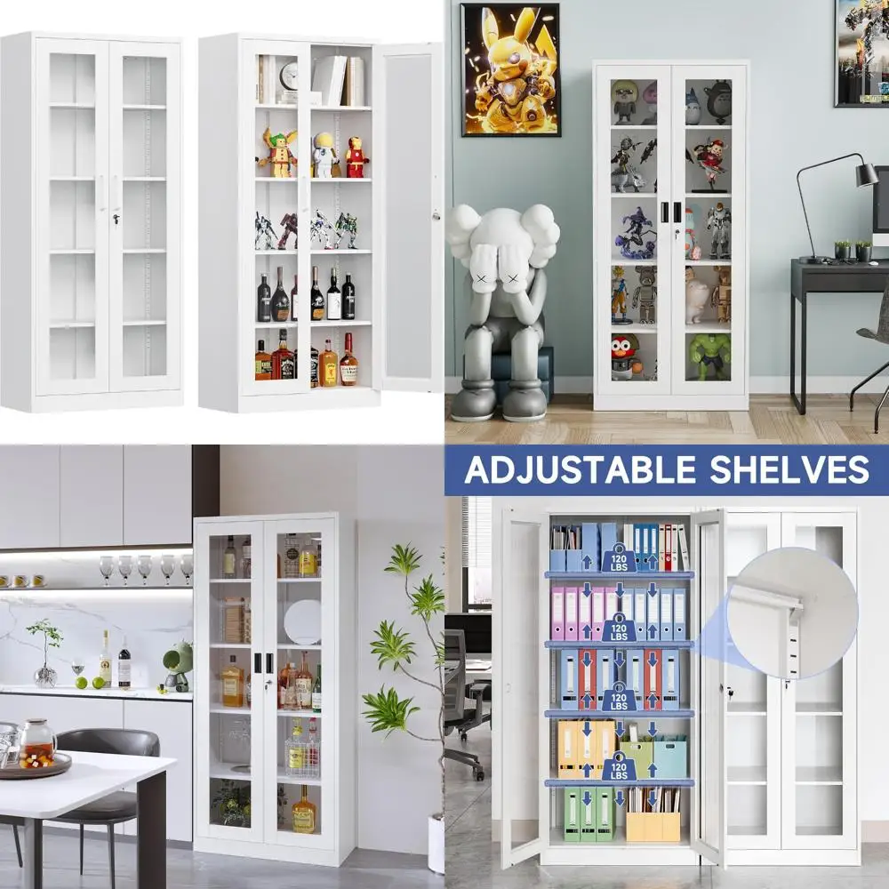 

White 71-inch Glass Curio Cabinet with 4 Adjustable Shelves for Home Living Room Display