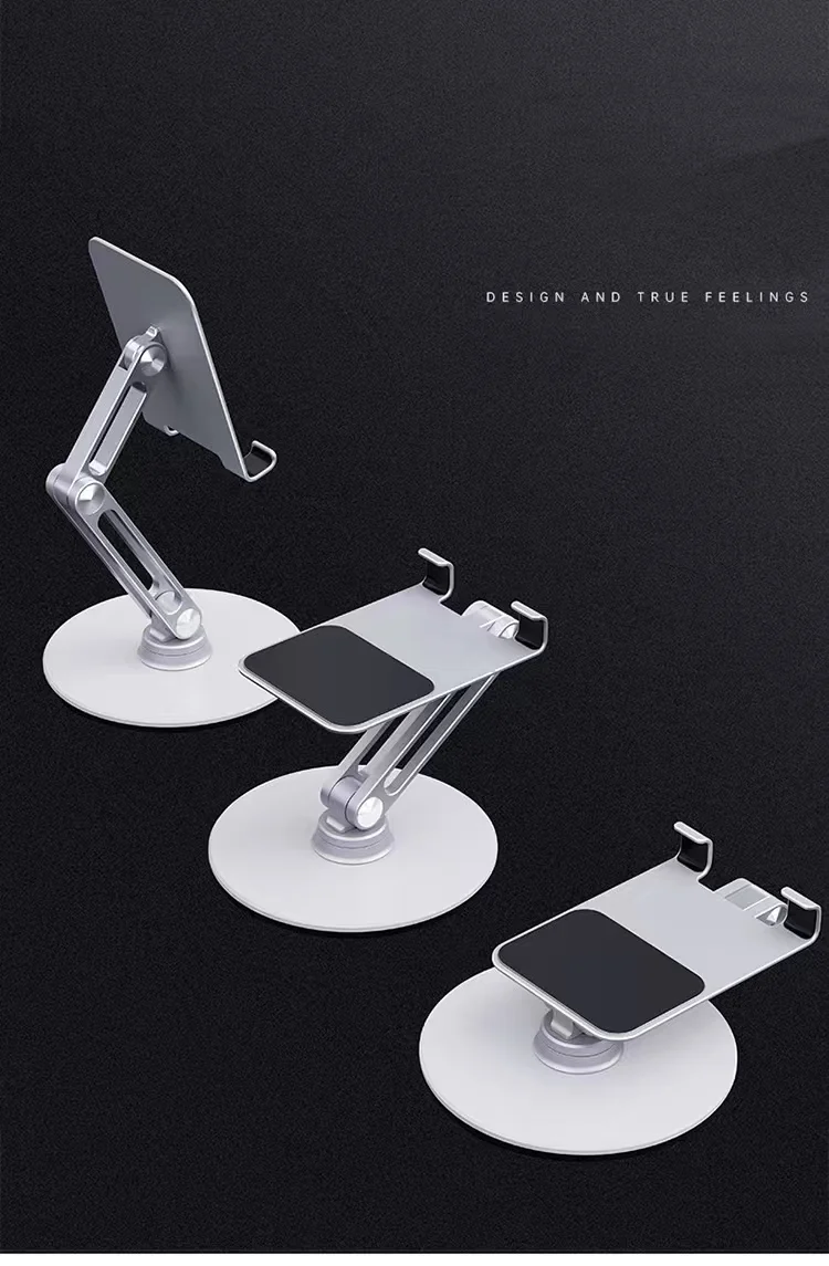 

Metal Aluminum 360 Rotation Mobile Phone Pad Desk Holder Universal Bracket Folding Double Shaft Design Stable Anti Fall