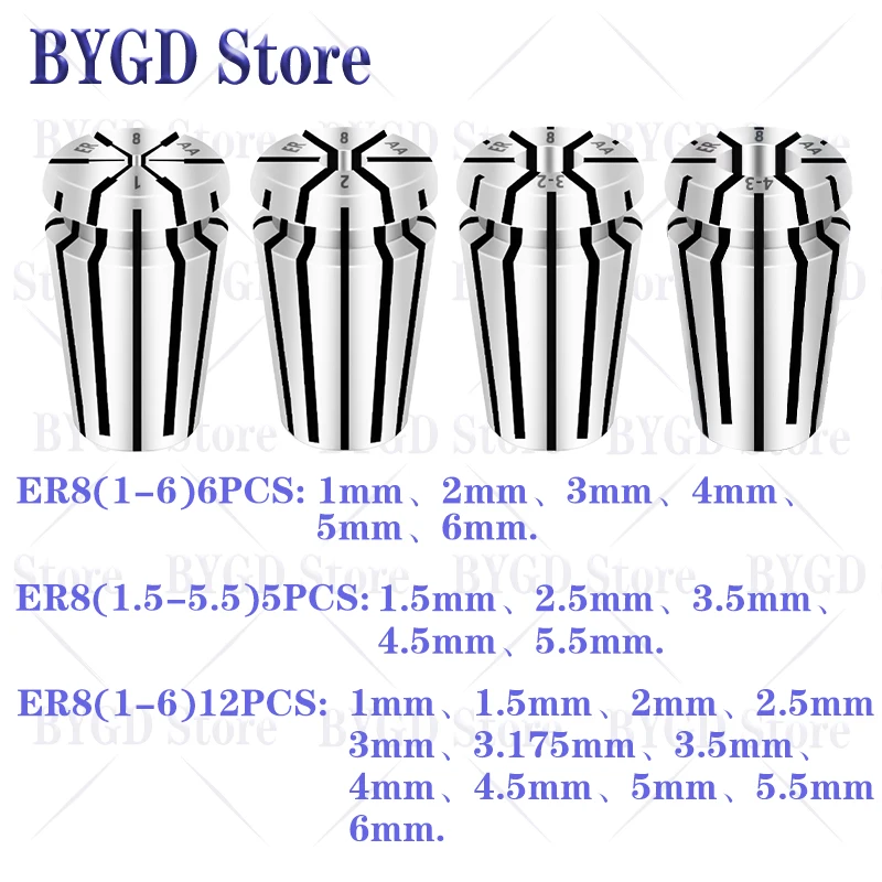 BYGD ER8 Spannzangenfutter ER ER8 ER11 Spannzangensatz Werkzeughalterhalterung aus 65Mn-Federstahlmaterial ER8A ER8M – Detail 4