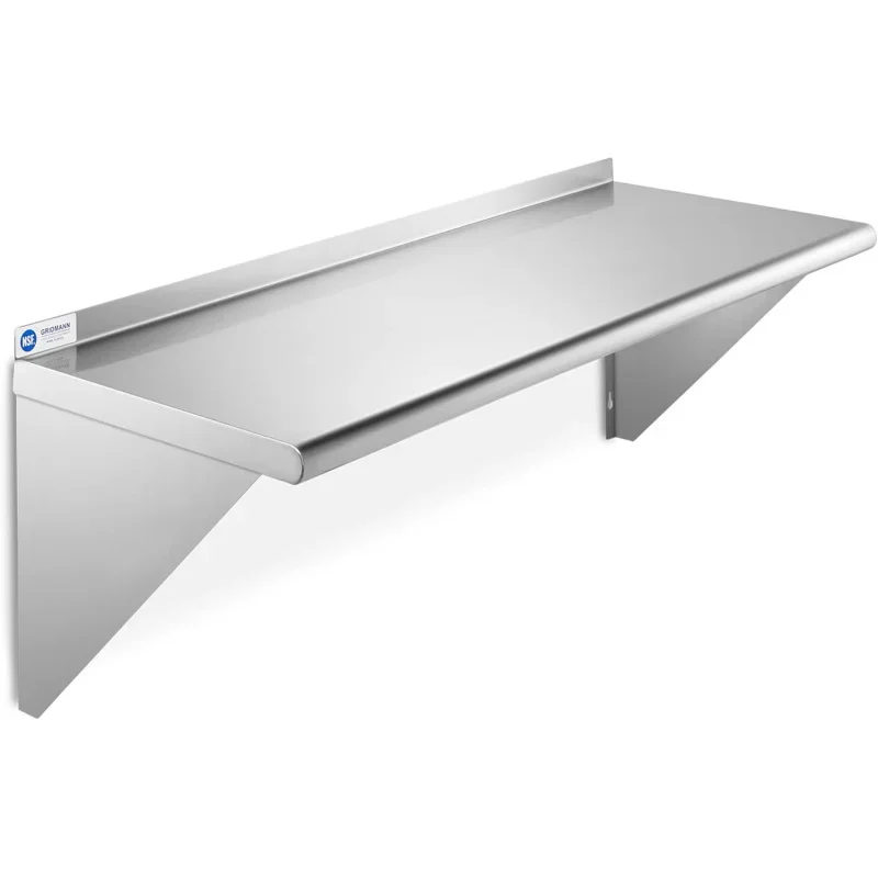 GRIDMANN 18 x 48 Stainless Steel Wall Mount Shelf with Backsplash, Commercial Grade - NSF Certified 18 Gauge Shelving Rest