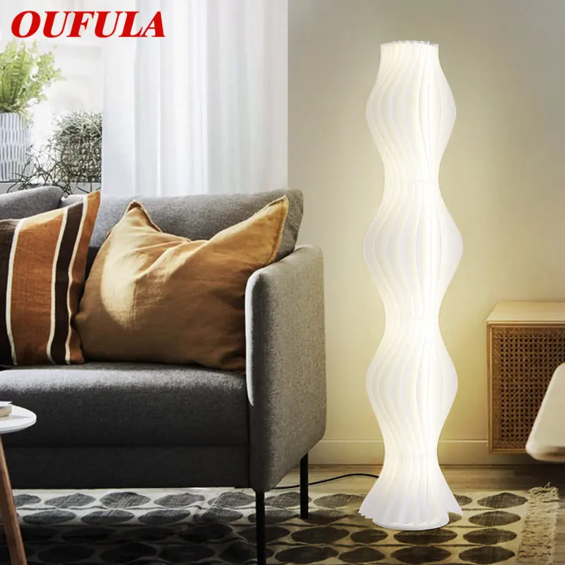 

OUFULA Modern LED Floor Lamp Vintage Creative White Simple Lights Standing Decorative For Home Living Room Bedroom