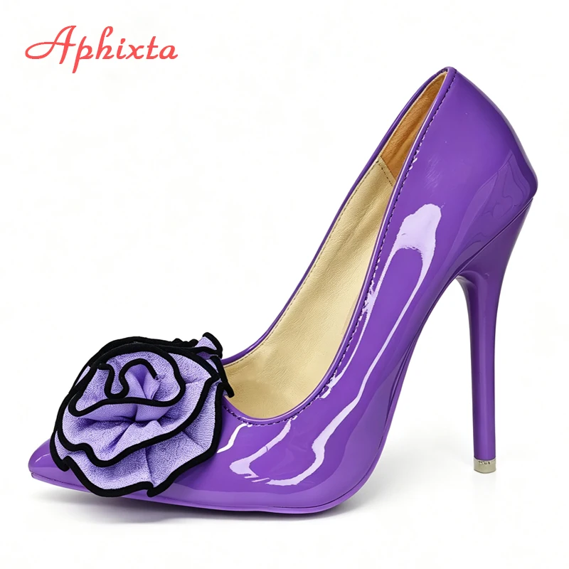 Aphixta Aphixta Dark Purple 10cm/4.72inch Stiletto Heels Pumps Women Rose Appliques Flowers Party Shoes Pointed Toe Size 50 51 52 53 - Aliexpress Deal