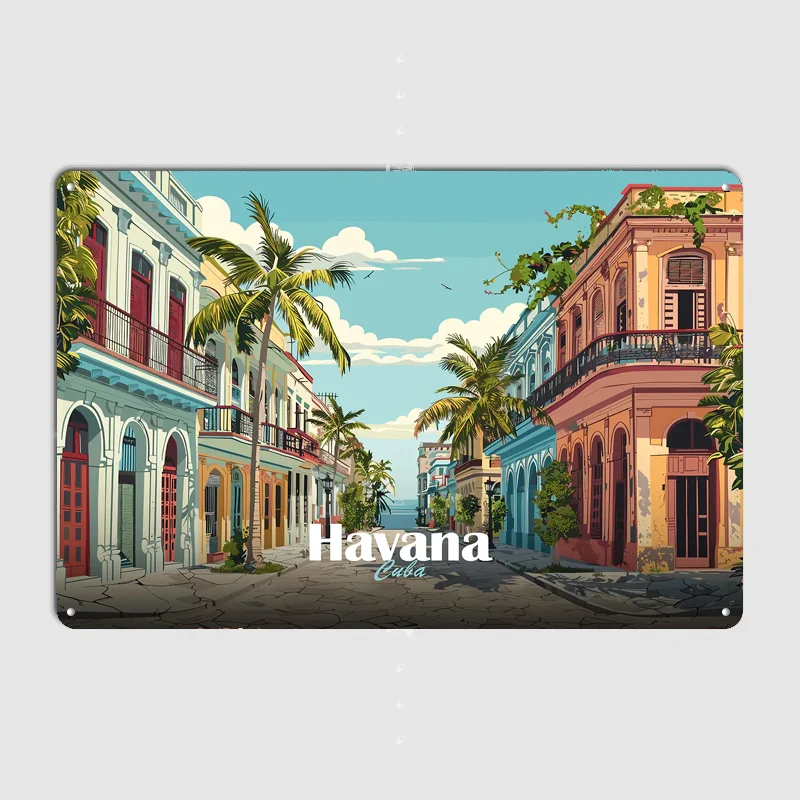 Havana Street Scene Scenery Travel Poster Metal Tin Sign Indoor Outdoor Home Decor Bar Custom Posters Wall Room Decorations