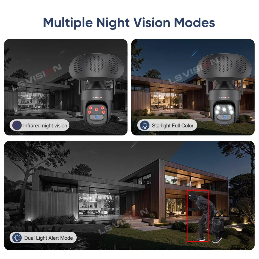 LS VISION 4MP WiFi IP カメラ Bluetooth ラウドスピーカー音楽プレーヤー屋外ワイヤレスセキュリティカメラ人間検出自動追跡