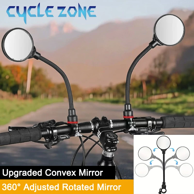 Bicycle Mirror Bike Handlebar Rearview Mirror Rotatable and Adjustable Wide Angle Rear View Shockproof Convex Mirror Universal