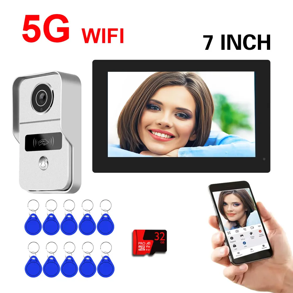 5G Wifi TUYA 1080P 7 inch Touch Screen Video Intercom Access Control Video Doorbell System Doorphone Door RFID Unlock Camera