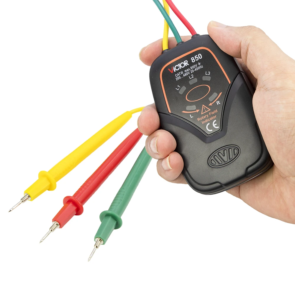 THREE-PHASE PHASE SEQUENCE TESTER maximum voltage is AC 600v and frequency range is 20 to 400Hz THREE-PHASE tester 850